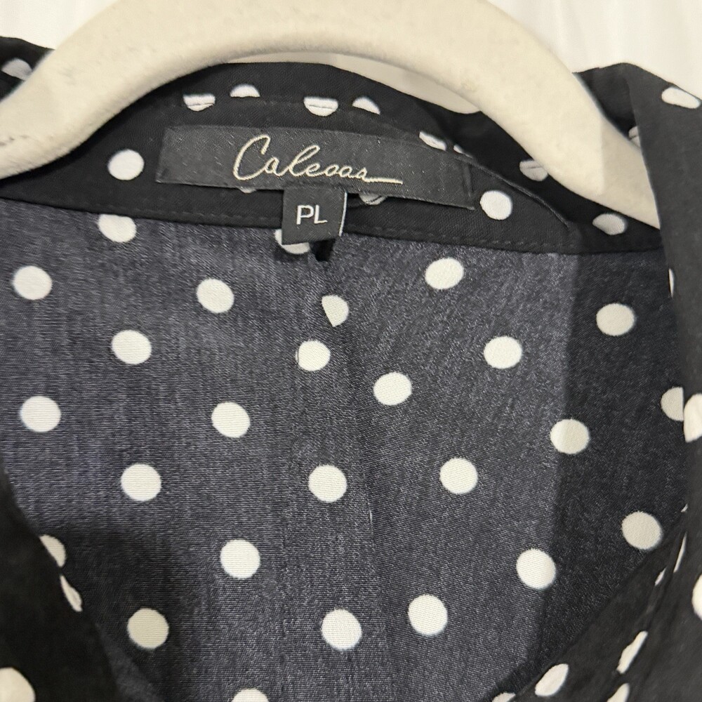Caleooa Mixed Print Tunic Blouse Sz PL Black White Polka Dot Plaid Tiered Ruffle - Picture 4 of 11